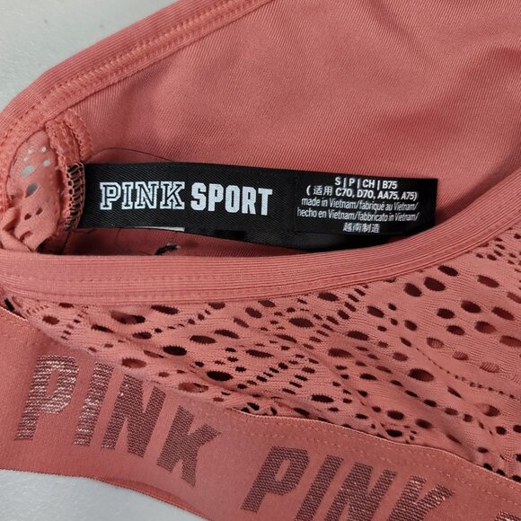 Victoria's Secret PINK Sport Bra Pink Small B Wirefree Pullover V Neck Lace Logo - Picture 7 of 9